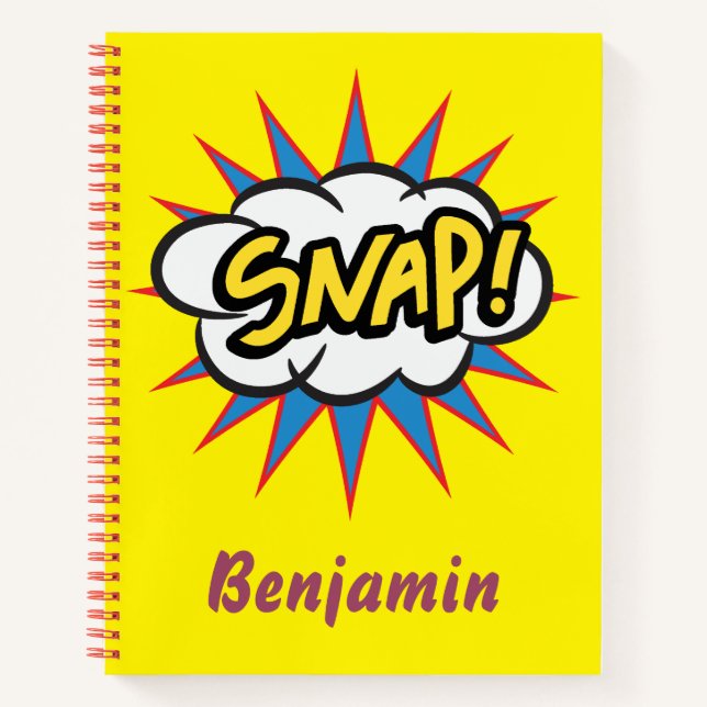 Lebhaftes Gelb-Snap-Comic-Design Notizbuch (Vorderseite)