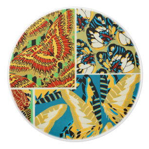 Lebhaftes Gelb & Türkis Art Deco Schmetterlingskun Keramikknauf