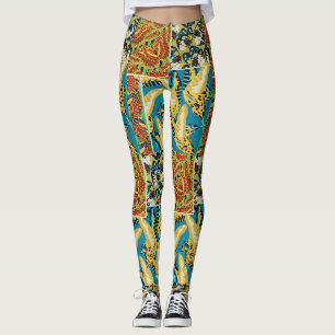Lebhaftes Gelb & Türkis Art Deco Schmetterlingskun Leggings
