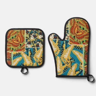 Lebhaftes Gelb & Türkis Art Deco Schmetterlingskun Ofenhandschuh & Topflappen-Set