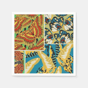 Lebhaftes Gelb & Türkis Art Deco Schmetterlingskun Serviette