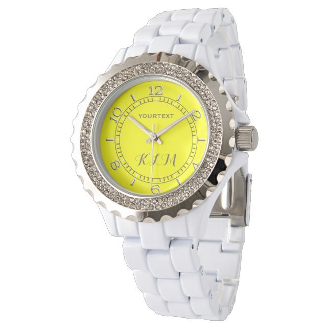 Lebhaftes gelbes Fluo Delight Ready Monogram Armbanduhr (Schrägansicht)