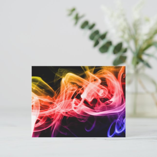 Lebhaftes gelbes Orange Lila Abstraktes Rauchen Postkarte (Stehend Vorderseite)
