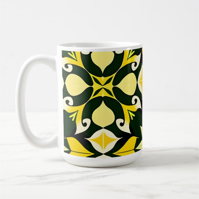 Lebhaftes geometrisches Blumendesign Kaffeetasse (Links)