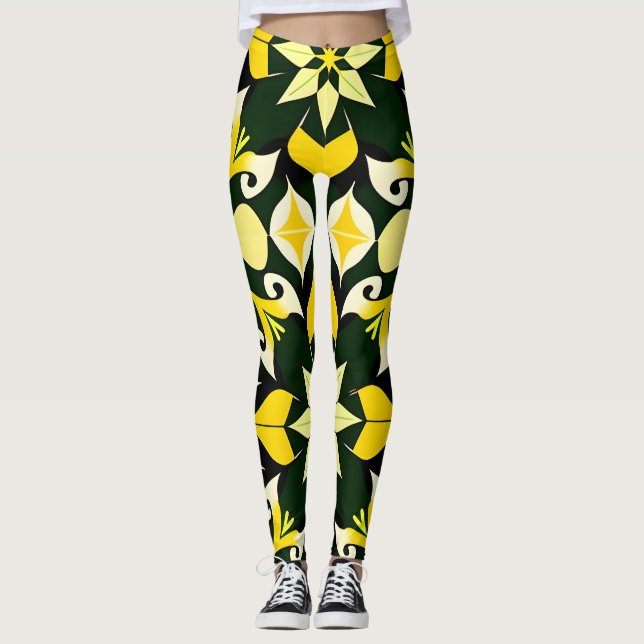 Lebhaftes geometrisches Blumendesign Leggings (Vorderseite)