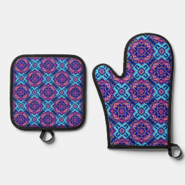 Lebhaftes geometrisches Muster Ofenhandschuh & Topflappen-Set