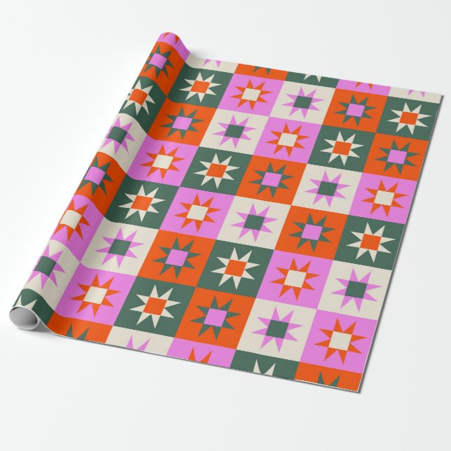 Lebhaftes geometrisches Sternmuster Geschenkpapier (Ungerollt)