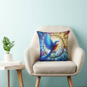 Lebhaftes Glasfenster mit farbenfrohen Bl Kissen