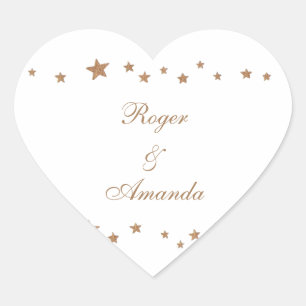 Lebhaftes Gold Stars Border Personalisiert Wedding Herz-Aufkleber