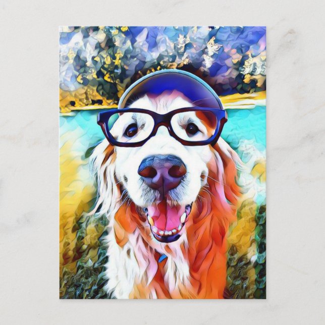 Lebhaftes Golden Retriever Nerd Brillen Gemälde Postkarte (Vorderseite)