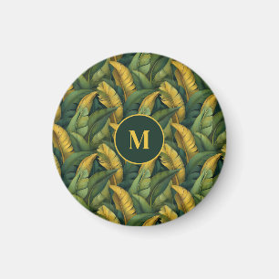 Lebhaftes Green Banana Foliage Muster monogramiert Magnet