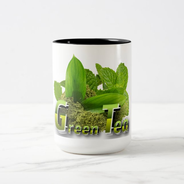 Lebhaftes Green Minimalistisch Green Tee Design Zweifarbige Tasse (Mittel)
