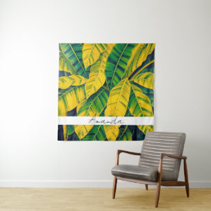 Lebhaftes Green & Yellow Banana Leaf Muster Wandteppich