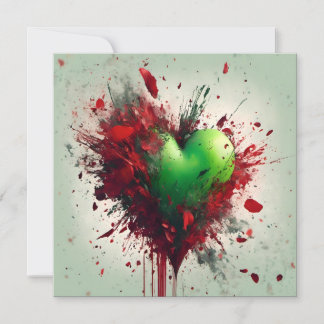 Lebhaftes grünes Herz mit rauschenden roten Petale