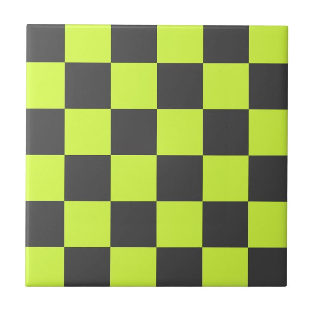Lebhaftes grünes und graues, kariertes Muster Fliese (Vorderseite)