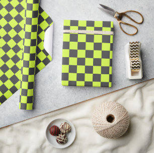 Lebhaftes grünes und graues, kariertes Muster Geschenkpapier