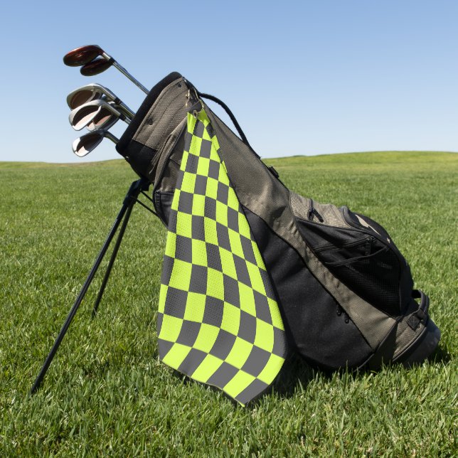Lebhaftes grünes und graues, kariertes Muster Golfhandtuch (Gras)