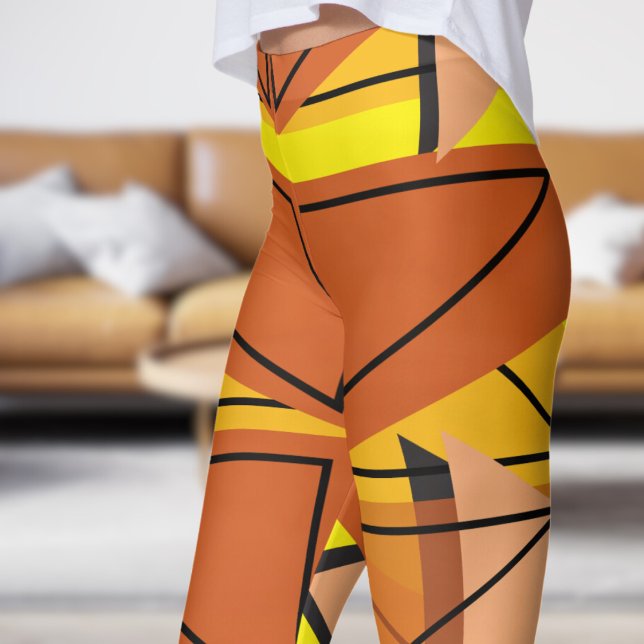 Lebhaftes, hellgelbes Mosaikmuster Leggings (Angles with Bright Yellow Leggings)