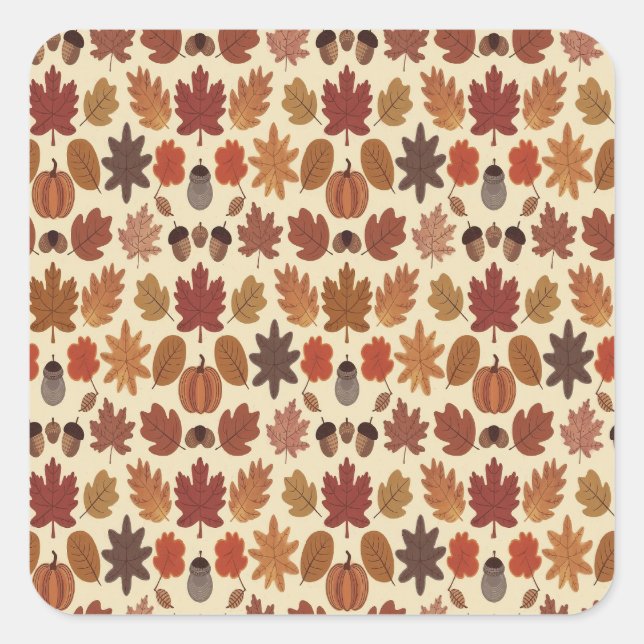 Lebhaftes Herbstleaves Muster mit Herbstfarben Quadratischer Aufkleber (Vorderseite)