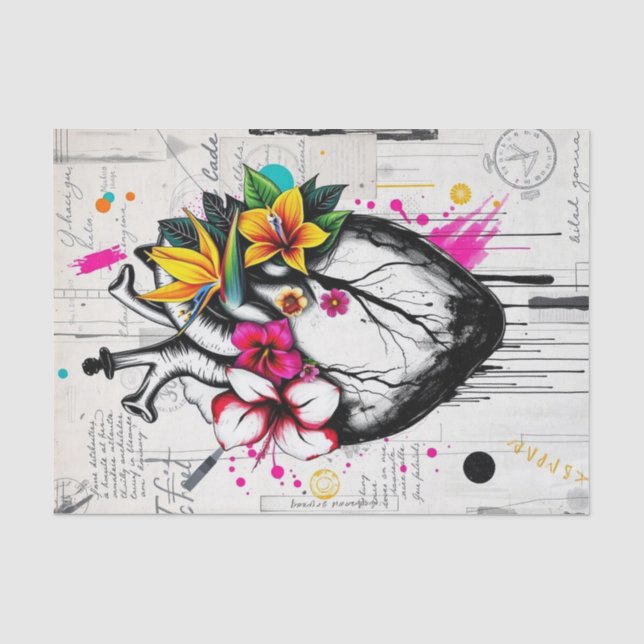 Lebhaftes Herz und tropische Blüten | kühl Seidenpapier (Vorderseite)