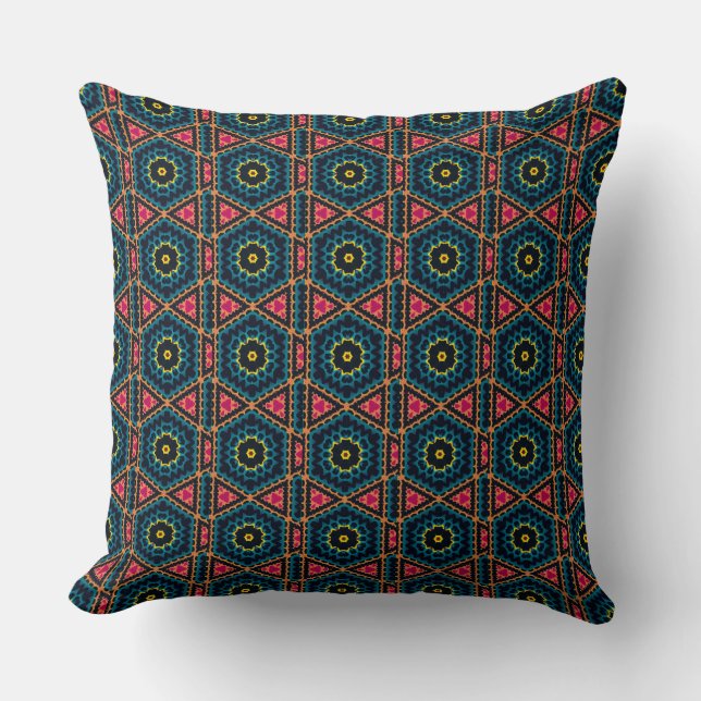Lebhaftes hexagonales geometrisches Muster Kissen (Vorderseite)