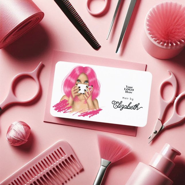 Lebhaftes Hot-Pink-Chic-Friseur Branding Visitenkarte (Vibrant Hot-Pink Chic Hair Salon Branding Business Card)