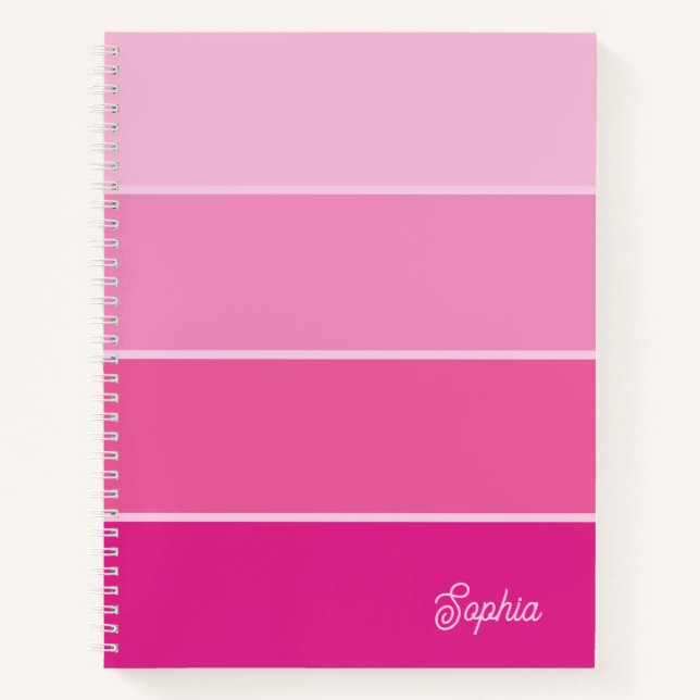 Lebhaftes Hot Pink | Ombre Stripes with Script Notizbuch (Vorderseite)