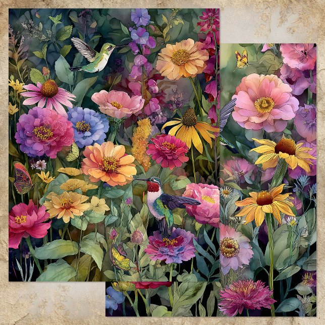 LEBHaftes HUMMINGBIRD-GARTEN-SCRAPBOOK-PAPIER (VIBRANT HUMMINGBIRD GARDEN SCRAPBOOK PAPER)