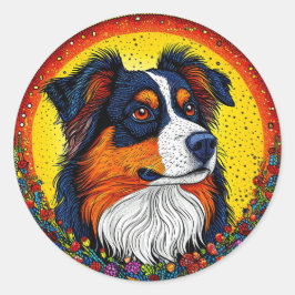 Lebhaftes Illustriertes Portrait eines Hundes Runder Aufkleber