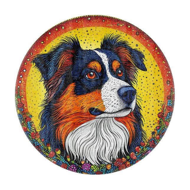 Lebhaftes Illustriertes Portrait eines Hundes Schneidebrett (Vorderseite)