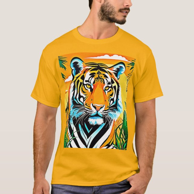 Lebhaftes Jungle Tiger Art Design T-Shirt (Vorderseite)