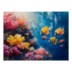 Lebhaftes Korallenriff mit tropischen Fischen Poster