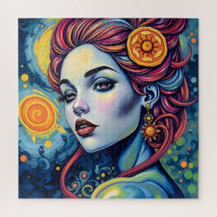 Lebhaftes kosmisches Goddess Portrait Jigsaw Puzzl