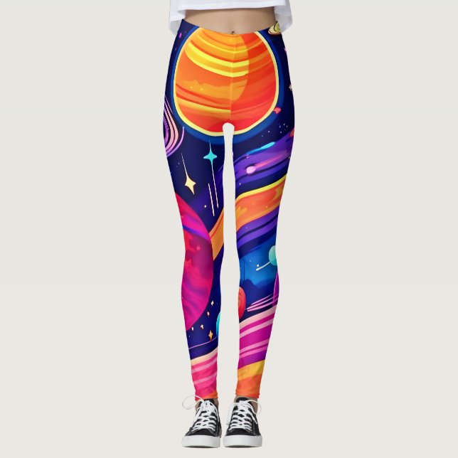 Lebhaftes kosmisches Symphoniedesign Leggings (Vorderseite)