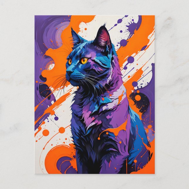 Lebhaftes kubistisches Cat Portrait Postkarte (Vorderseite)