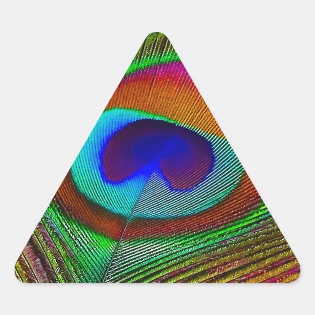 Lebhaftes Kupfer Peacock Feather Dreieckiger Aufkleber (Vorderseite)