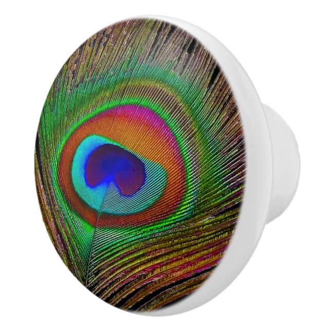 Lebhaftes Kupfer Peacock Feather Keramikknauf (Rechts)