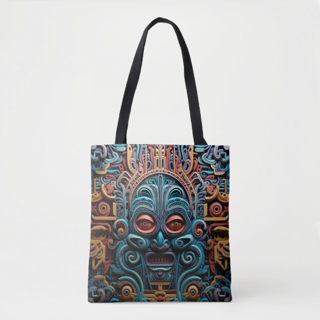 Lebhaftes, lebendiges Tribal 3D Paper Art Muster Tasche (Vorderseite)