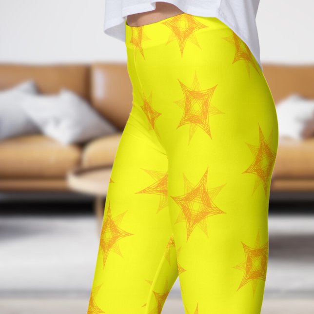 Lebhaftes Lemon Yellow Gold Star Muster Leggings (Star on Lemon Glacier)