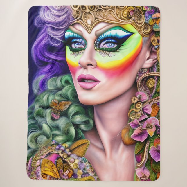 Lebhaftes LGBTQ-Portrait Drag Queen Artwork Sherpadecke (Vorderseite)