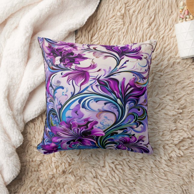 Lebhaftes Lila Blumendesign auf elegantem Hintergr Kissen (Decke)