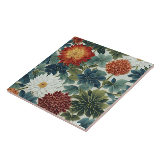Lebhaftes Lotus- und Chrysanthemum-Design Fliese (Seite)