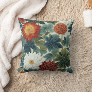 Lebhaftes Lotus- und Chrysanthemum-Design Kissen
