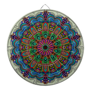 Lebhaftes Mandala Floral- und geometrisches Muster Dartscheibe