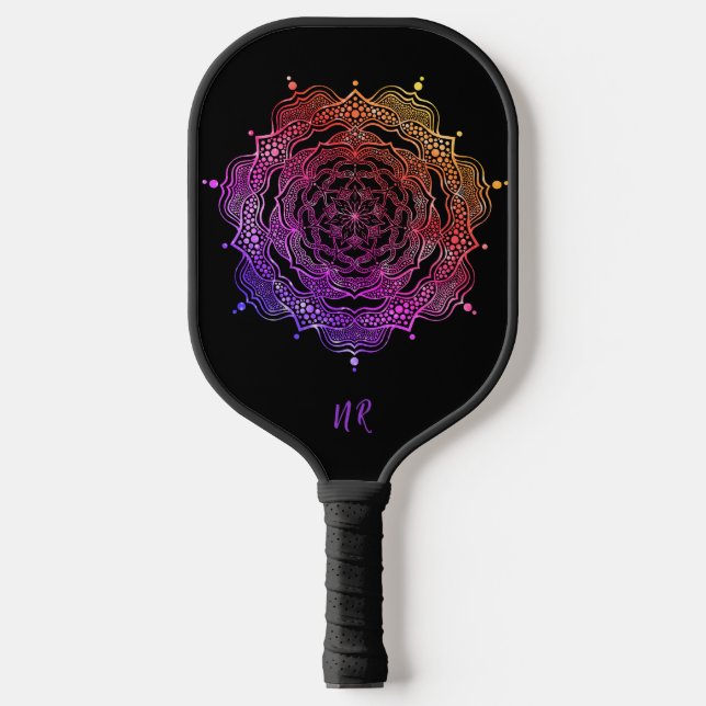 Lebhaftes Mandala Sacred Geometry Custom Monogram Pickleball Schläger (Vorderseite)
