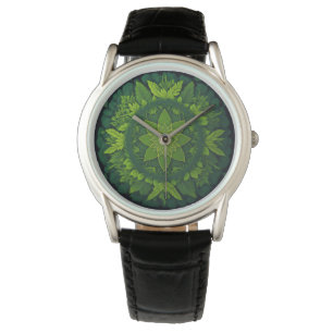 Lebhaftes Mandala von Waldblättern Armbanduhr