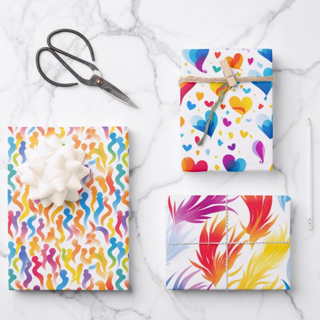 Lebhaftes mehrfarbiges Schleifpapier Geschenkpapier Set (Vorderseite)