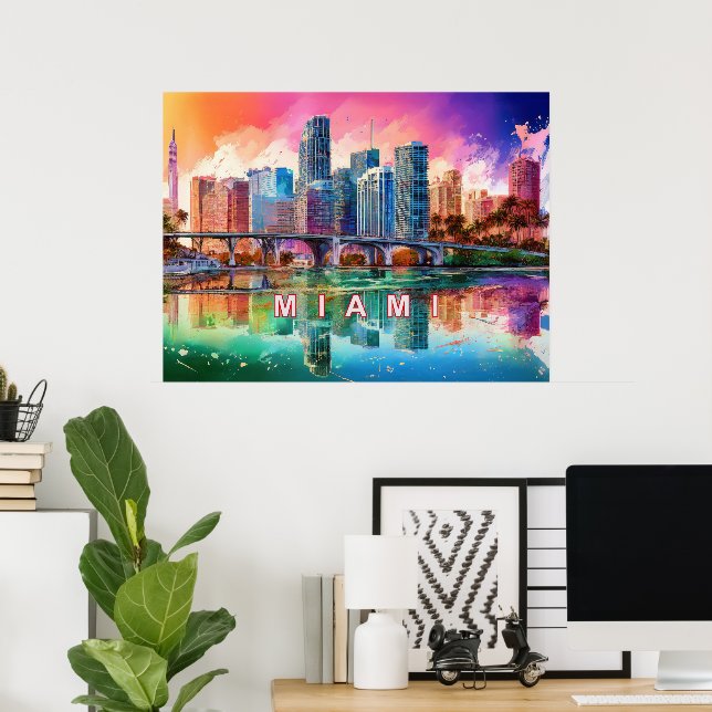 Lebhaftes Miami Abstrakt Art Poster (Heimbüro)