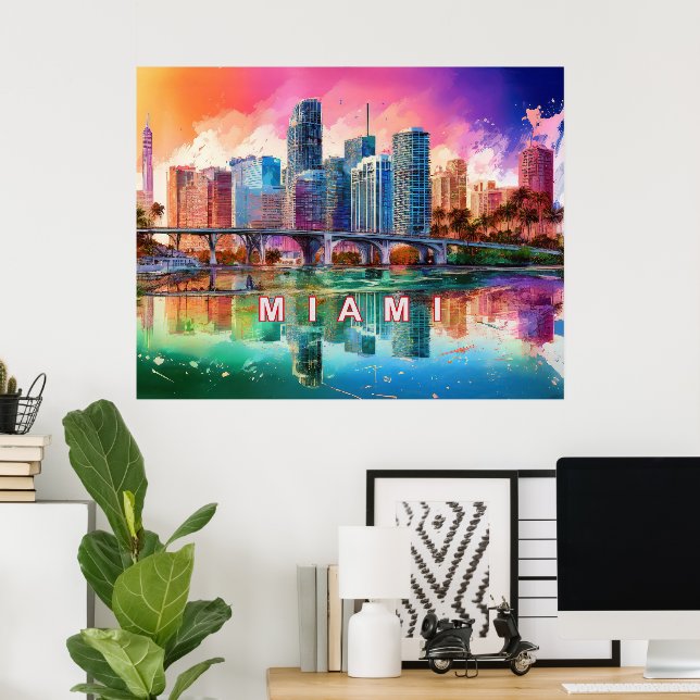 Lebhaftes Miami Abstrakt Art Poster (Heimbüro)