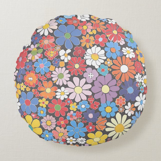 Lebhaftes Millefiori elegantes Muster Rundes Kissen (Vorderseite)